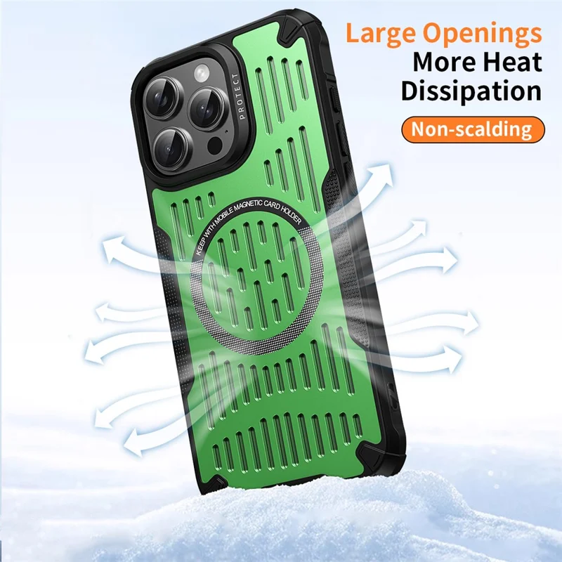 Pour Iphone 16 Pro Max Dissipation de Chaleur Case Hollow Magnetic Anti-Drop Tpu + pc Téléphone Couverture Compatible Avec Magsafe - Vert