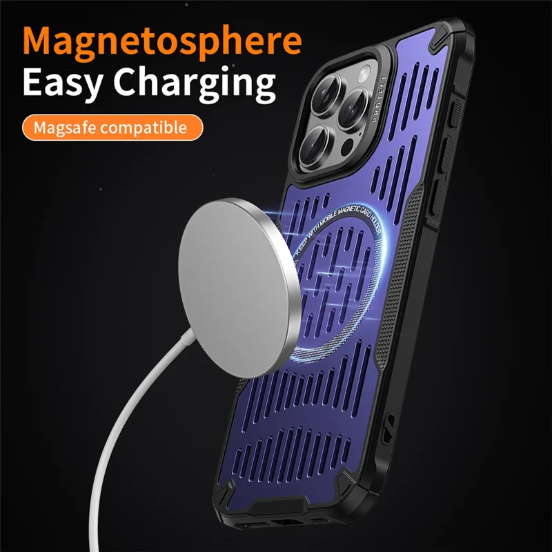 Pour Iphone 16 Pro Max Dissipation de Chaleur Case Hollow Magnetic Anti-Drop Tpu + pc Téléphone Couverture Compatible Avec Magsafe - Vert
