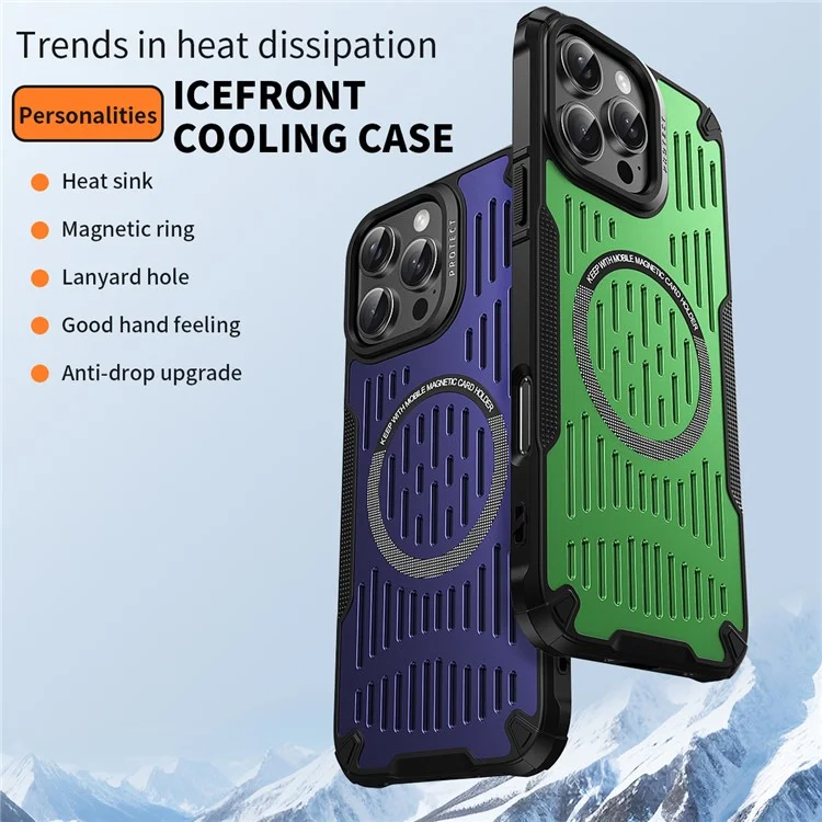 Pour Iphone 16 Pro Max Dissipation de Chaleur Case Hollow Magnetic Anti-Drop Tpu + pc Téléphone Couverture Compatible Avec Magsafe - Vert