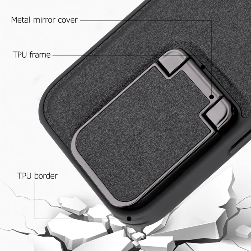 GKK For iPhone 16 Pro Case PU Leather Covered PC Phone Shell with Lens Guard Kickstand - Black