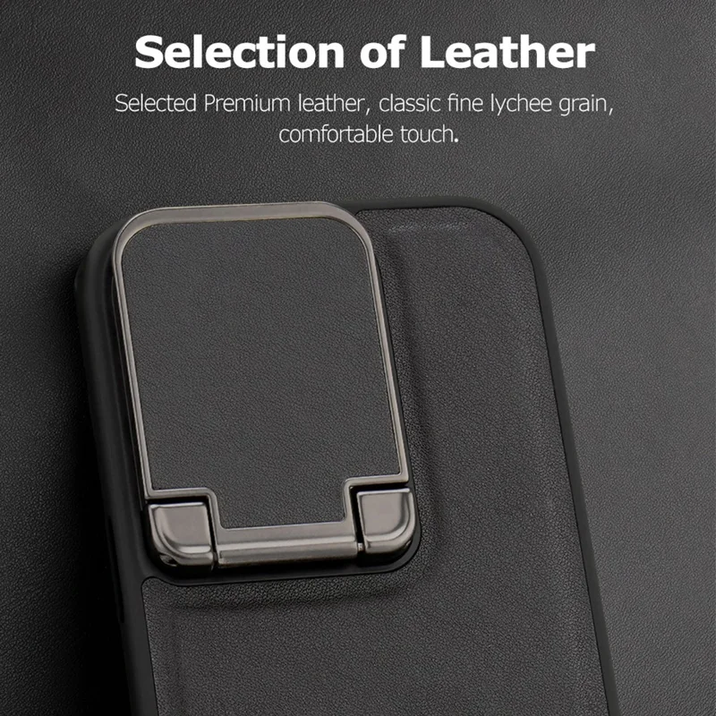 GKK For iPhone 16 Pro Case PU Leather Covered PC Phone Shell with Lens Guard Kickstand - Black