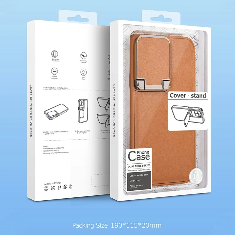 GKK For iPhone 16 Pro Case PU Leather Covered PC Phone Shell with Lens Guard Kickstand - Black