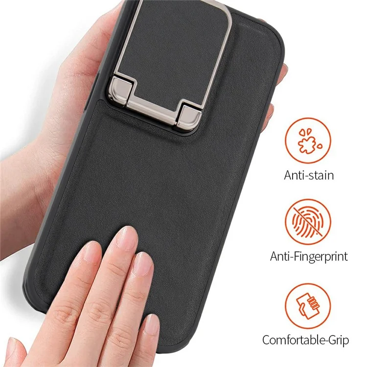 GKK Para Iphone 16 Pro Max Case PU Cubierta de Teléfono de PC Cubierta de Cuero Con Guardar de Lente Kickstand - Negro