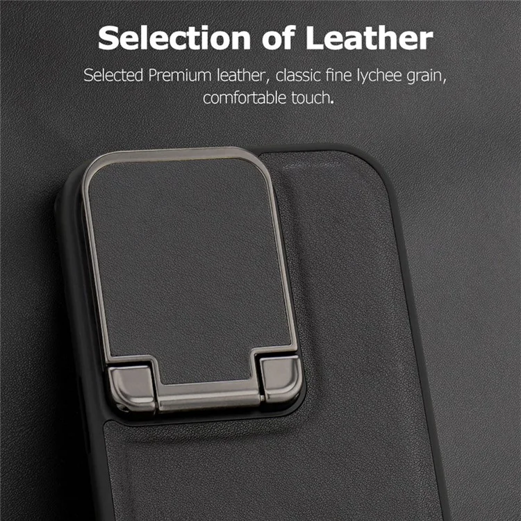 GKK Para Iphone 16 Pro Max Case PU Cubierta de Teléfono de PC Cubierta de Cuero Con Guardar de Lente Kickstand - Negro