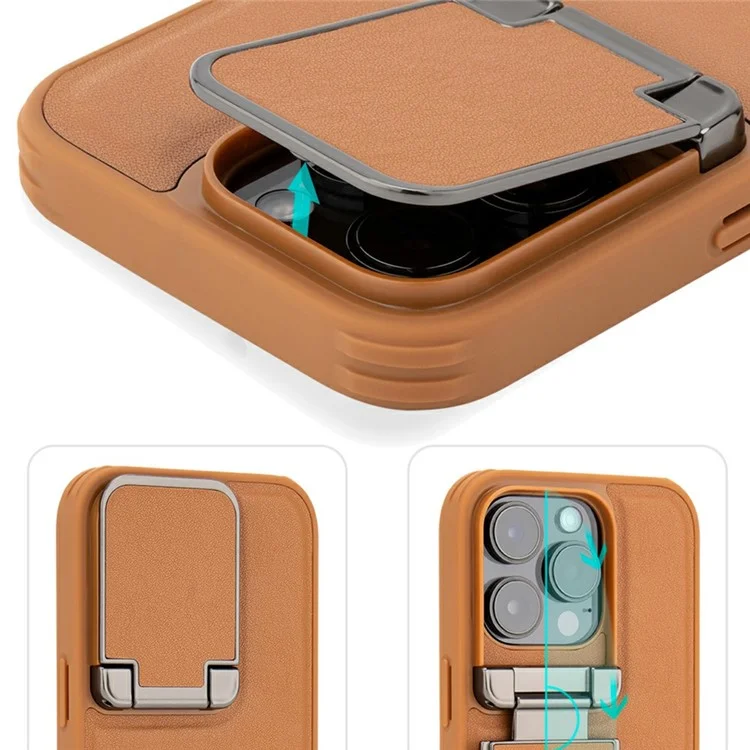 GKK Para Iphone 16 Pro Max Case PU Cubierta de Teléfono de PC Cubierta de Cuero Con Guardar de Lente Kickstand - Negro