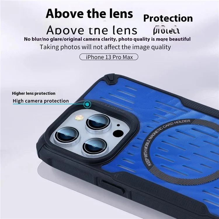 For iPhone 13 Pro Max Case Heat Dissipation Hollow Magnetic Anti-Drop TPU+PC Phone Cover Compatible with Magsafe - Baby Blue