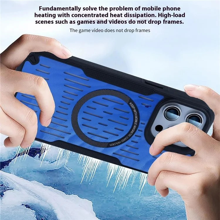 For iPhone 13 Pro Max Case Heat Dissipation Hollow Magnetic Anti-Drop TPU+PC Phone Cover Compatible with Magsafe - Baby Blue