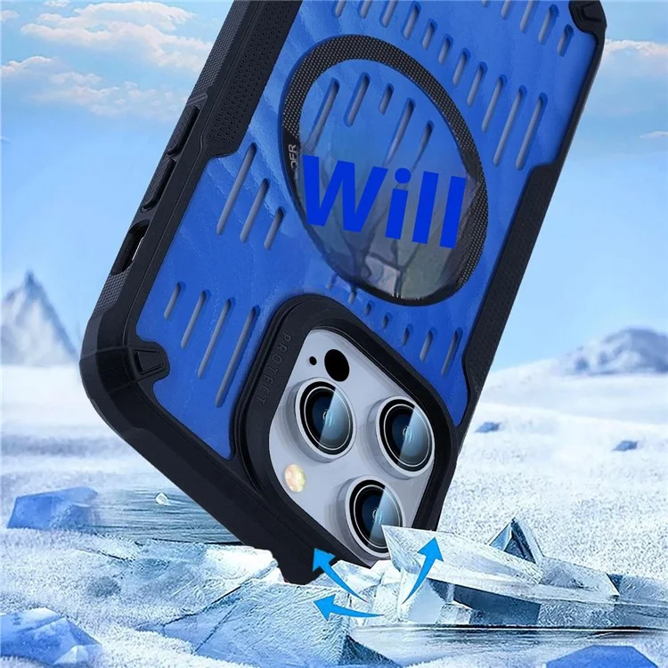 For iPhone 13 Pro Max Case Heat Dissipation Hollow Magnetic Anti-Drop TPU+PC Phone Cover Compatible with Magsafe - Baby Blue
