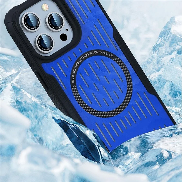 For iPhone 13 Pro Max Case Heat Dissipation Hollow Magnetic Anti-Drop TPU+PC Phone Cover Compatible with Magsafe - Baby Blue