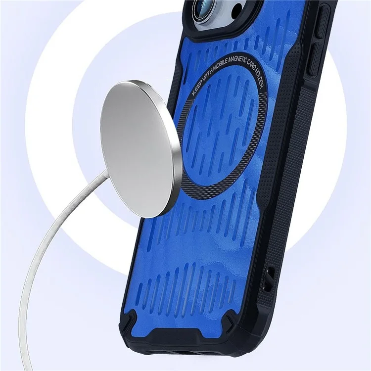 For iPhone 13 Pro Max Case Heat Dissipation Hollow Magnetic Anti-Drop TPU+PC Phone Cover Compatible with Magsafe - Baby Blue