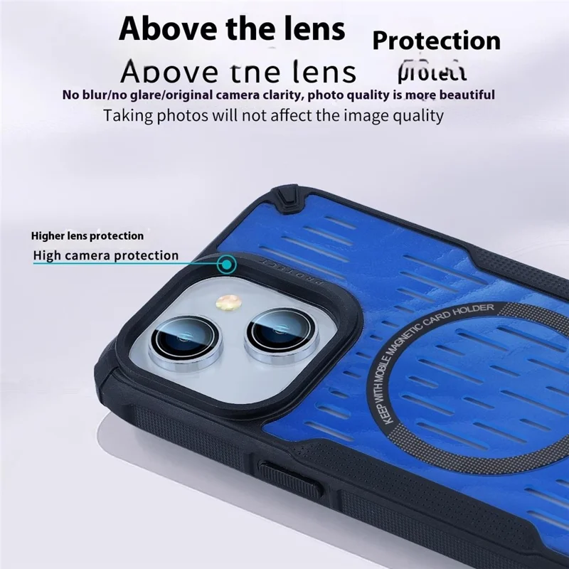 For iPhone 13 Case Heat Dissipation Hollow Magnetic Anti-Drop TPU+PC Phone Cover Compatible with Magsafe - Baby Blue