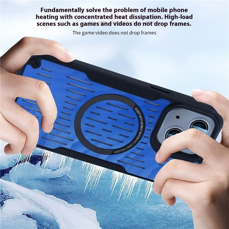 Для Iphone 14 Case Heat Dissipation Hollow Magnetic Anti-Drop TPU+PC Phone Cople, Совместим с Magsafe - Малыш Голубой