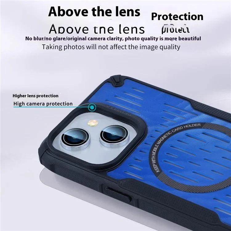 Для Iphone 14 Case Heat Dissipation Hollow Magnetic Anti-Drop TPU+PC Phone Cople, Совместим с Magsafe - Малыш Голубой