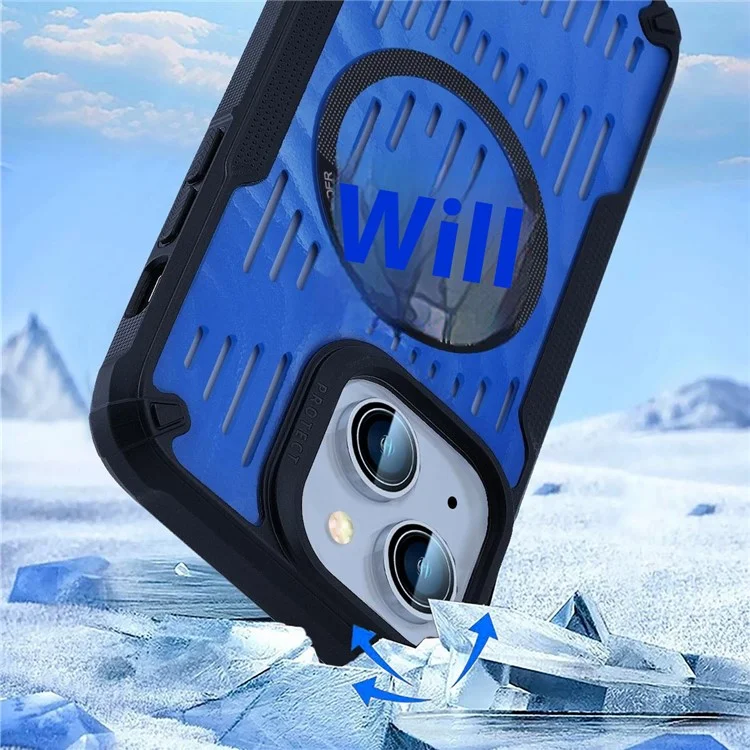 Для Iphone 14 Case Heat Dissipation Hollow Magnetic Anti-Drop TPU+PC Phone Cople, Совместим с Magsafe - Малыш Голубой