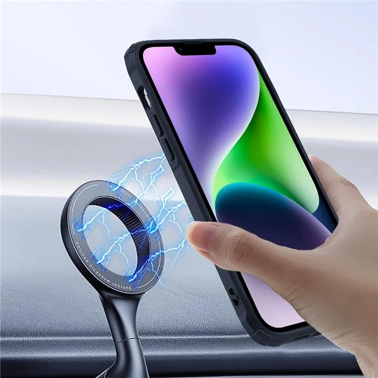 Для Iphone 14 Case Heat Dissipation Hollow Magnetic Anti-Drop TPU+PC Phone Cople, Совместим с Magsafe - Малыш Голубой