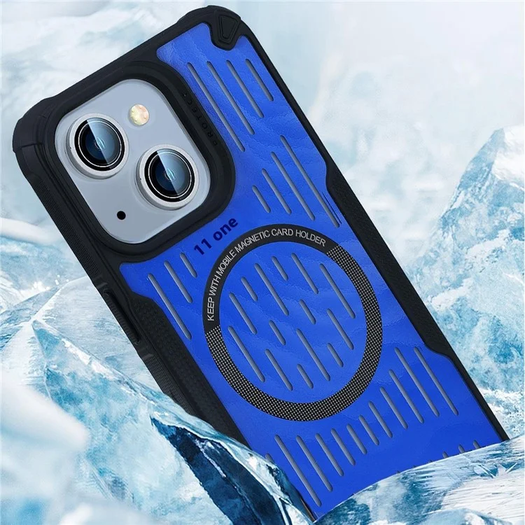 Для Iphone 14 Case Heat Dissipation Hollow Magnetic Anti-Drop TPU+PC Phone Cople, Совместим с Magsafe - Малыш Голубой