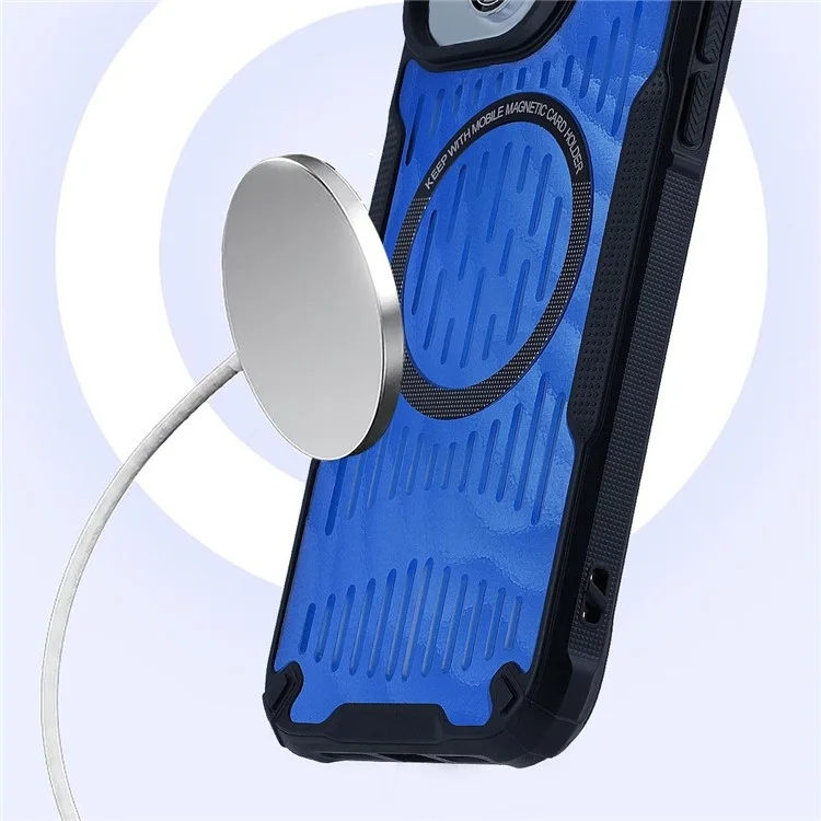 Для Iphone 14 Case Heat Dissipation Hollow Magnetic Anti-Drop TPU+PC Phone Cople, Совместим с Magsafe - Малыш Голубой