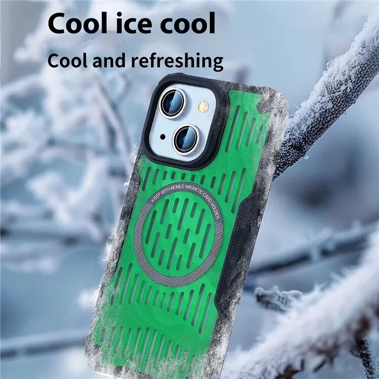 Для Iphone 14 Case Heat Dissipation Hollow Magnetic Anti-Drop TPU+PC Phone Cople, Совместим с Magsafe - Малыш Голубой