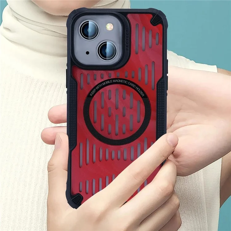 Для Iphone 14 Case Heat Dissipation Hollow Magnetic Anti-Drop TPU+PC Phone Cople, Совместим с Magsafe - Малыш Голубой
