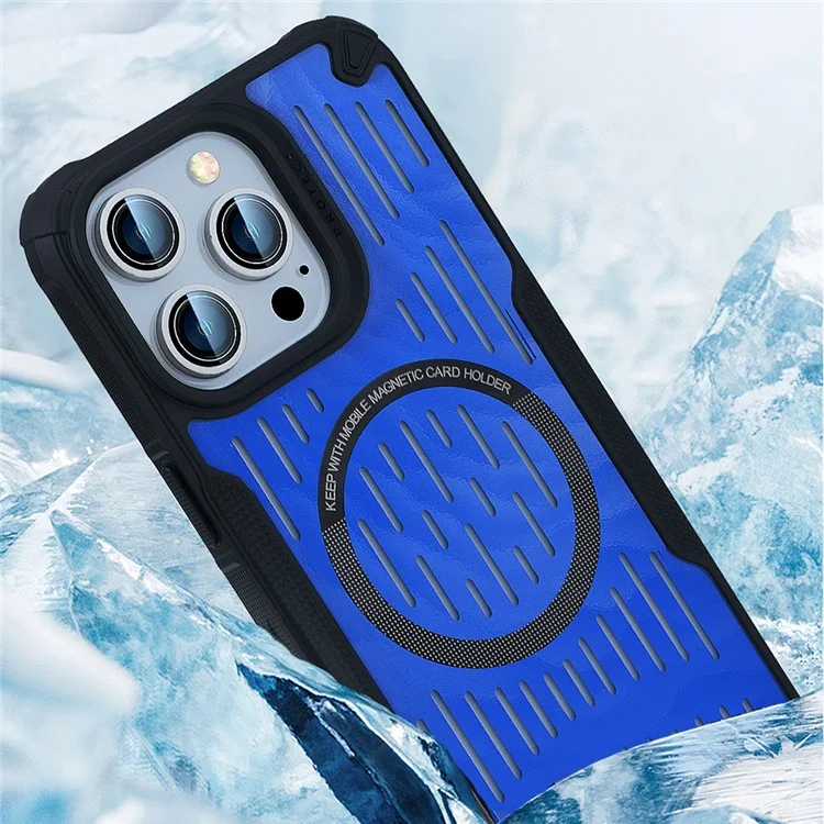 Para Iphone 14 Pro Case Disipación de Calor Hollow Hollow Magnético TPU+PC Telep Cubierta Compatible Con Magsafe - Azul Bebé