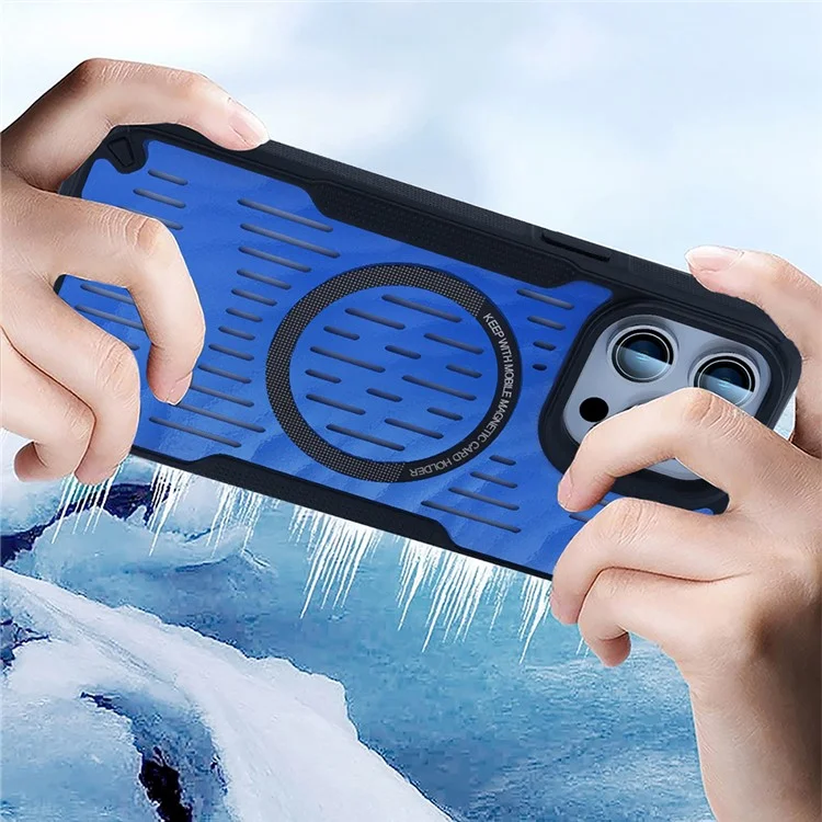 Para Iphone 14 Pro Case Disipación de Calor Hollow Hollow Magnético TPU+PC Telep Cubierta Compatible Con Magsafe - Azul Bebé