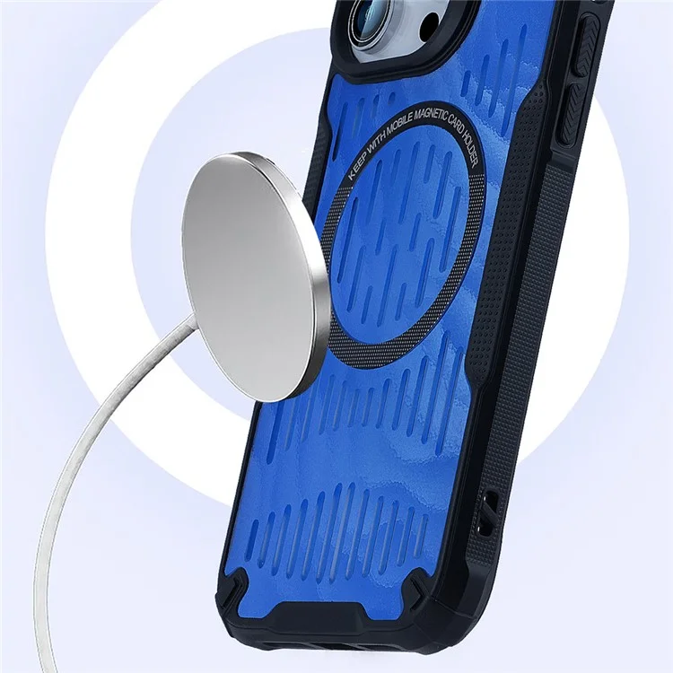 Para Iphone 14 Pro Case Disipación de Calor Hollow Hollow Magnético TPU+PC Telep Cubierta Compatible Con Magsafe - Azul Bebé