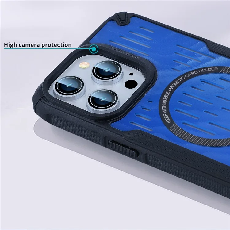 Para Iphone 14 Pro Case Disipación de Calor Hollow Hollow Magnético TPU+PC Telep Cubierta Compatible Con Magsafe - Azul Bebé