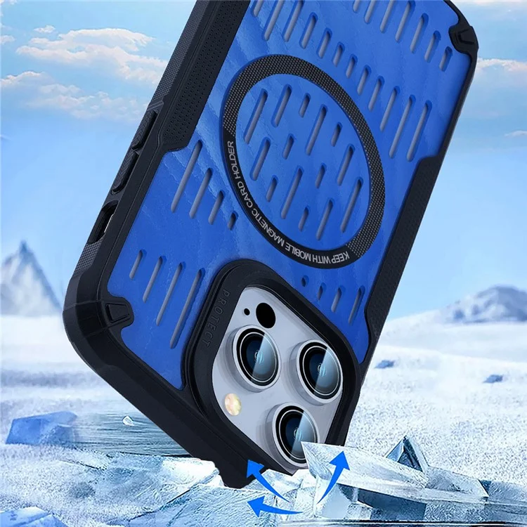 Para Iphone 14 Pro Case Disipación de Calor Hollow Hollow Magnético TPU+PC Telep Cubierta Compatible Con Magsafe - Azul Bebé