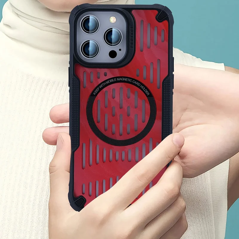 Para Iphone 14 Pro Max Case Disipación de Calor Hollow Hollow Magnético TPU+PC Telep Cubierta Compatible Con Magsafe - Azul Bebé