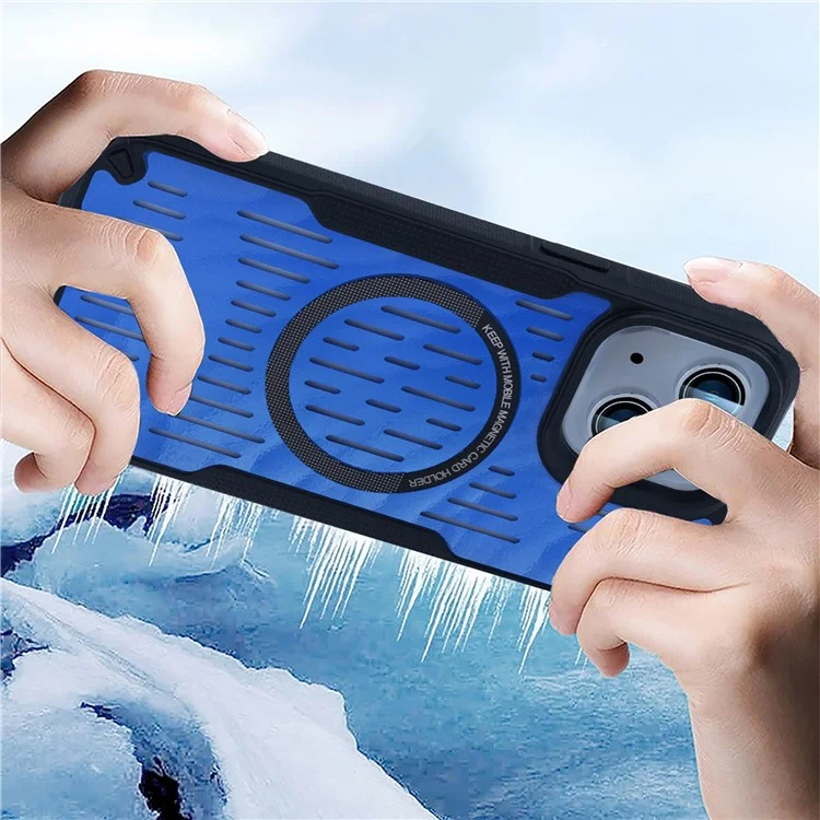 Para Iphone 15 Case Disipación de Calor Hollow Hollow Magnético Tpu+tpu+pc Teléfono Compatible Con Magsafe - Azul Bebé