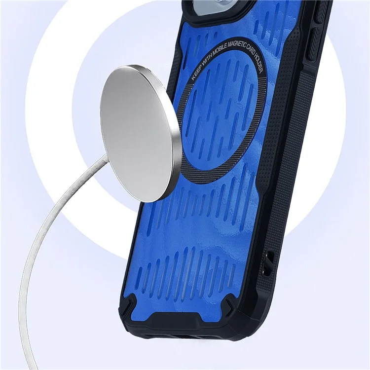 Para Iphone 15 Case Disipación de Calor Hollow Hollow Magnético Tpu+tpu+pc Teléfono Compatible Con Magsafe - Azul Bebé