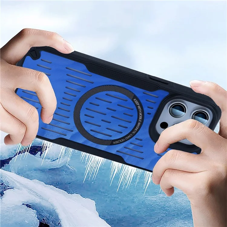 Para Iphone 15 Pro Case Disipación de Calor Hollow Hollow Magnético Tpu+tpu+pc Telpular Compatible Con Magsafe - Azul Bebé