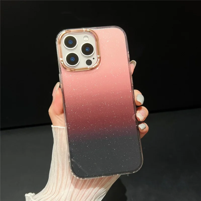 For iPhone 16 Pro Case Dual Color Gradient Soft TPU Phone Case - Black / Pink