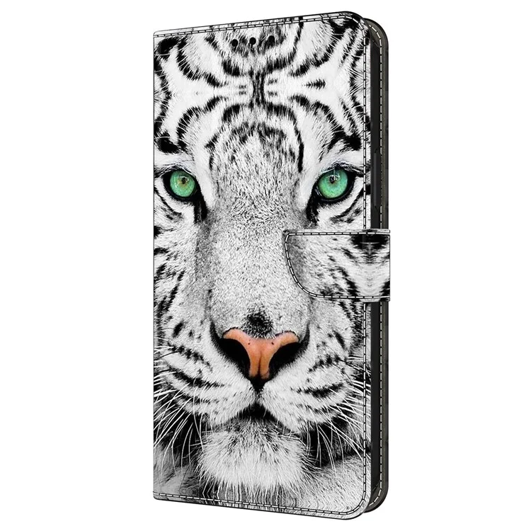 For iPhone 16 Plus Case Pattern Printed Protective Cover TPU+PU Leather Flip Phone Case - Tiger Face