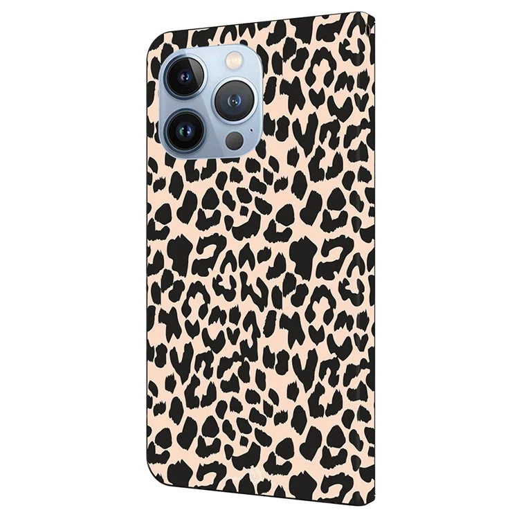 Para iPhone 16 Pro Max Capa Padrão Impresso Capa Protetora TPU+PU Leather Flip Phone Case - Leopard Print