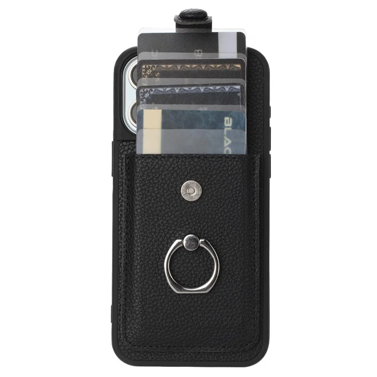 Для Iphone 15 Pro Case Brawt Type Slots Litchi Texture Кожаная Крышка с Кольцо - Черный