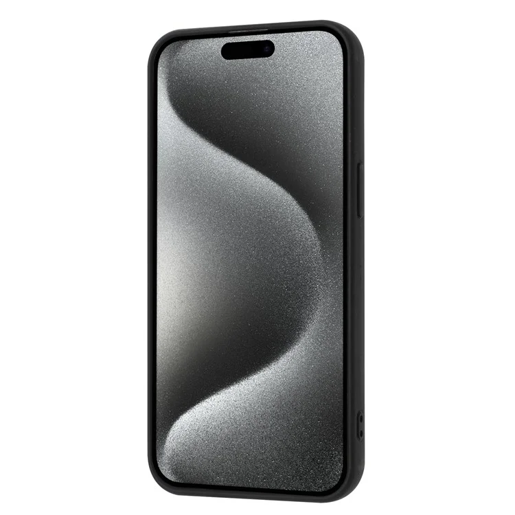 Para Iphone 15 Pro Max Case Dibujo Ranuras Ranuras Litchi Textura Tapa Trasera de Cuero Con Kickstand de Anillo - Negro