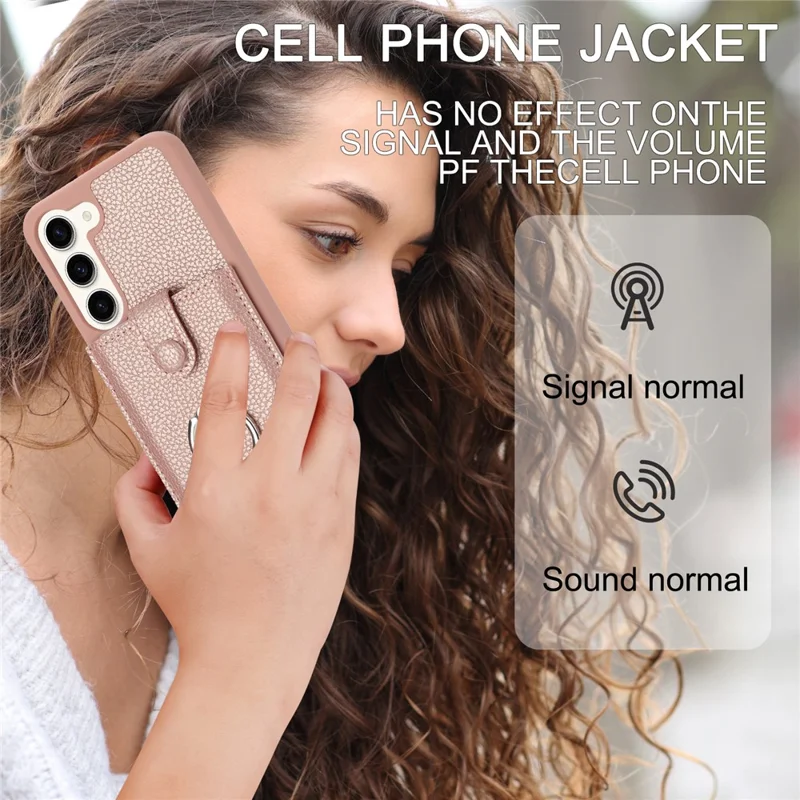 Pour Samsung Galaxy S23 + Case Dessin Type Slots Slots Litchi Texture Coube Arrière Couverture Arrière Avec Ring Kickstand - or Rose