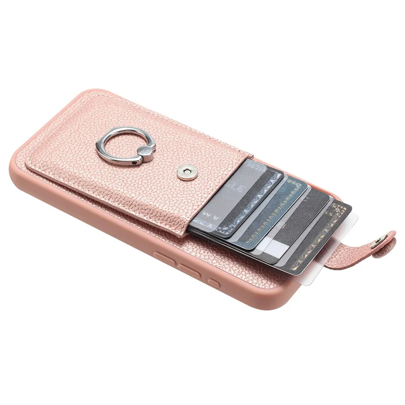 Pour Samsung Galaxy S23 + Case Dessin Type Slots Slots Litchi Texture Coube Arrière Couverture Arrière Avec Ring Kickstand - or Rose