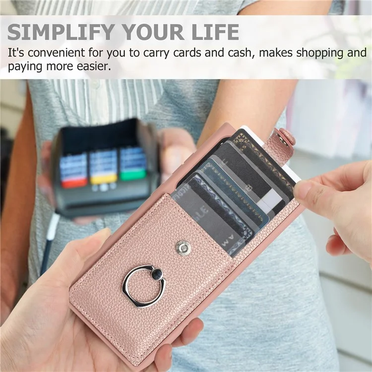 Pour Samsung Galaxy S23 Ultra Case Drawing Type Slots Litchi Texture en Cuir Couverture Arrière Avec Bague - or Rose