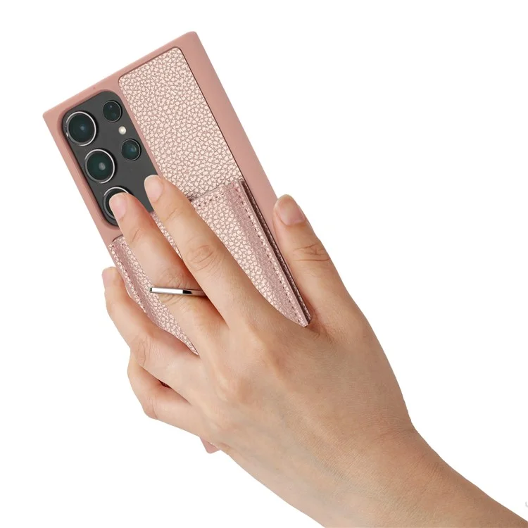 Pour Samsung Galaxy S23 Ultra Case Drawing Type Slots Litchi Texture en Cuir Couverture Arrière Avec Bague - or Rose