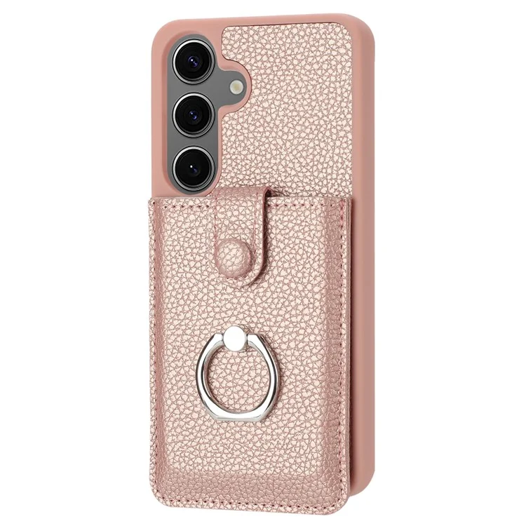 Для Samsung Galaxy S24 Case Brawt Type Plots Card Litchi Texture Кожаная Крышка с Кольцо - Розовое Золото