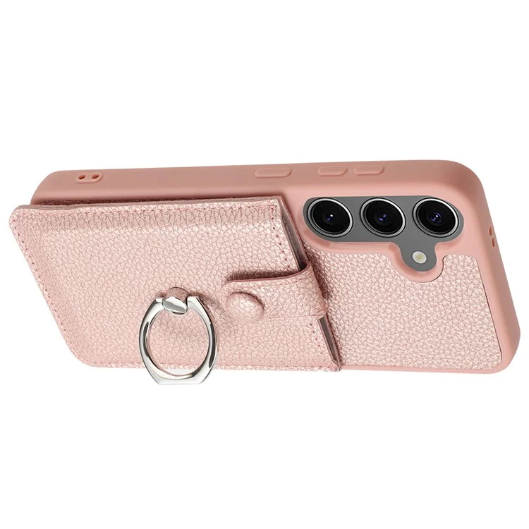 Для Samsung Galaxy S24 Case Brawt Type Plots Card Litchi Texture Кожаная Крышка с Кольцо - Розовое Золото