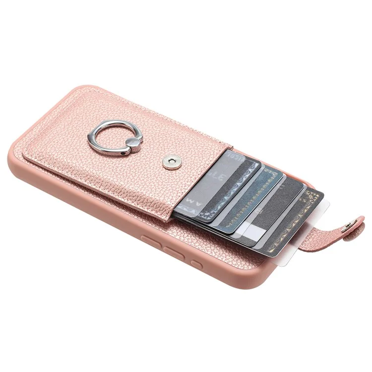 Для Samsung Galaxy S24 Case Brawt Type Plots Card Litchi Texture Кожаная Крышка с Кольцо - Розовое Золото