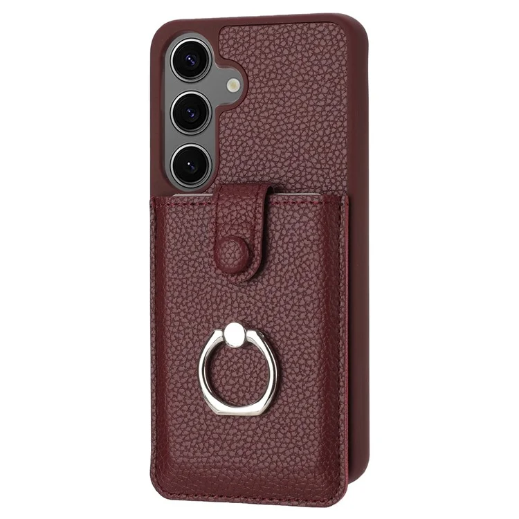 Для Samsung Galaxy S24 Case Brawt Type Plots Card Litchi Texture Кожаная Крышка с Кольцо - Вино Красным