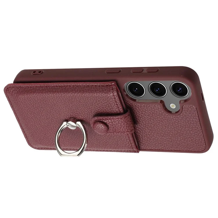 Для Samsung Galaxy S24 Case Brawt Type Plots Card Litchi Texture Кожаная Крышка с Кольцо - Вино Красным