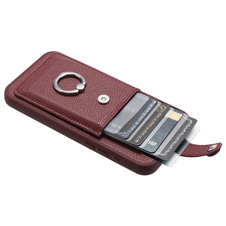 Для Samsung Galaxy S24 Case Brawt Type Plots Card Litchi Texture Кожаная Крышка с Кольцо - Вино Красным