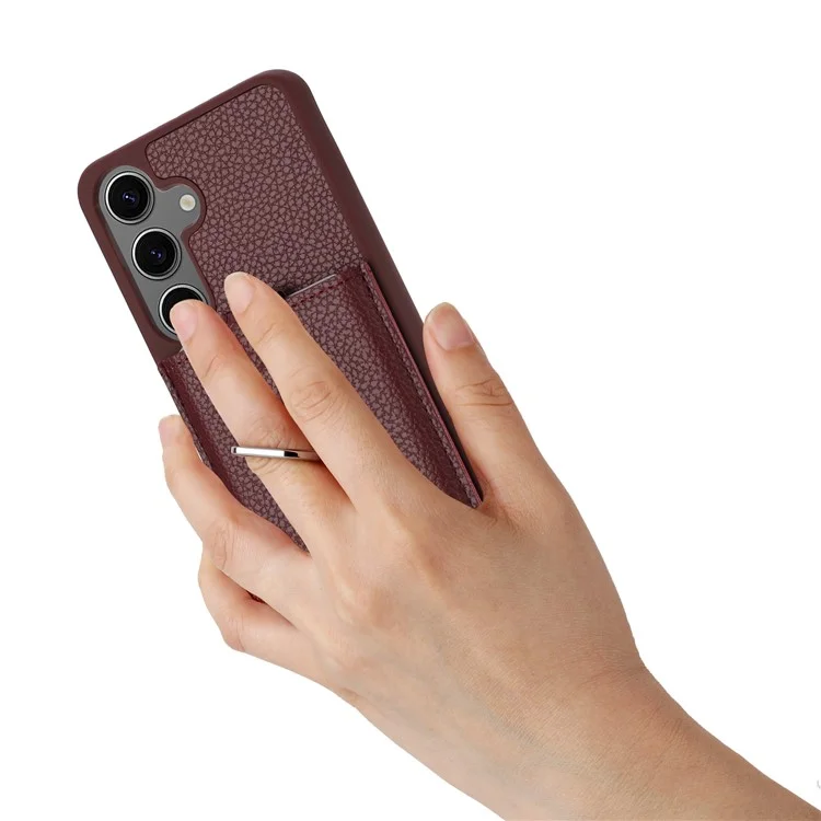 Для Samsung Galaxy S24 Case Brawt Type Plots Card Litchi Texture Кожаная Крышка с Кольцо - Вино Красным