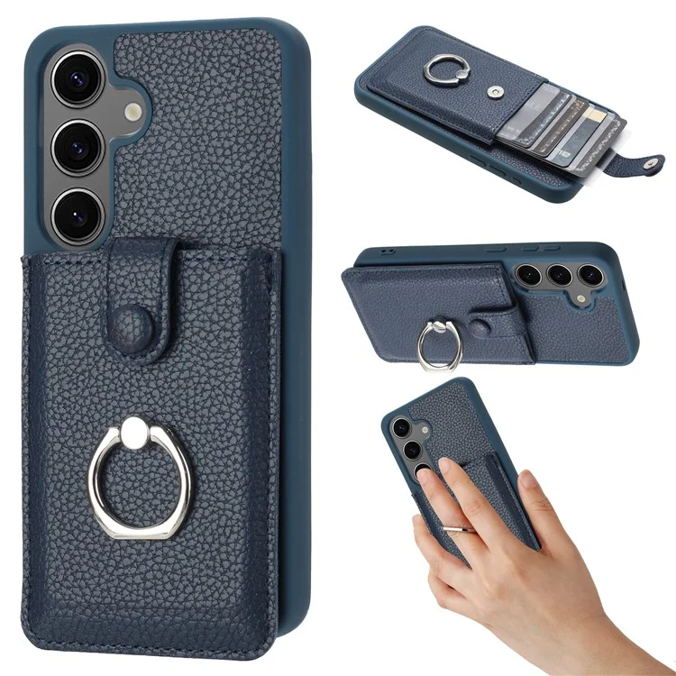 Для Samsung Galaxy S24 Case Brawt Type Plots Card Litchi Texture Кожаная Крышка с Кольцо - Синий
