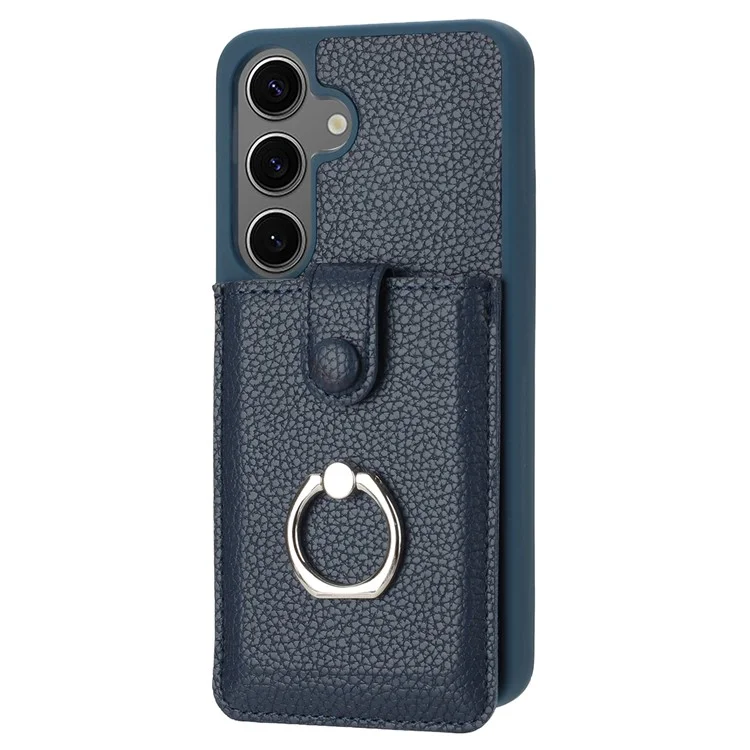 Для Samsung Galaxy S24 Case Brawt Type Plots Card Litchi Texture Кожаная Крышка с Кольцо - Синий